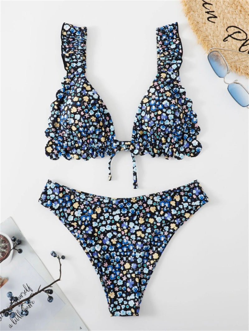 Women's Floral Print Ruffled Bikini Set by berg-feldt