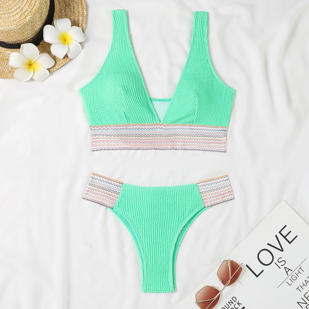 Women's Textured Ribbed Bikini Set with Colorful Striped Accents by berg-feldt