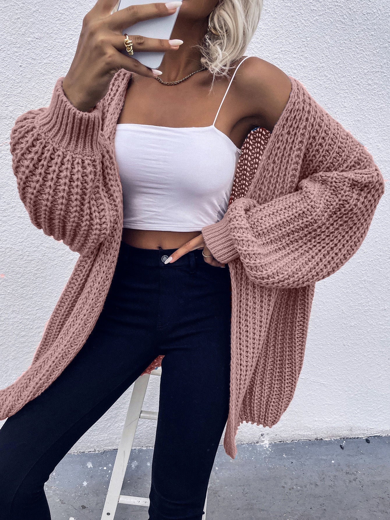 Cardigan épais en maille pour femme avec manches volumineuses et ouverture devant Berg-Feldt