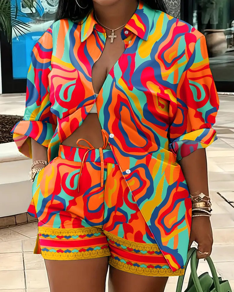 Women's Relaxed Button-Down Shirt and Drawstring Shorts Set by berg-feldt