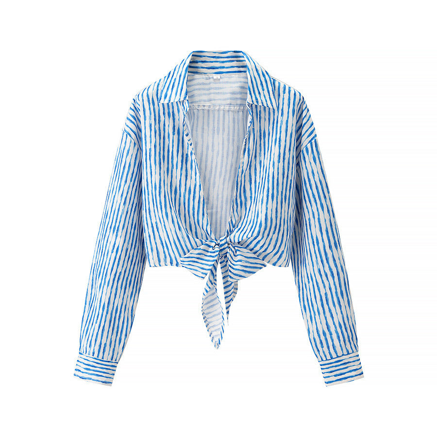 Women's Cropped Tie-Front Button-Up Shirt by berg-feldt