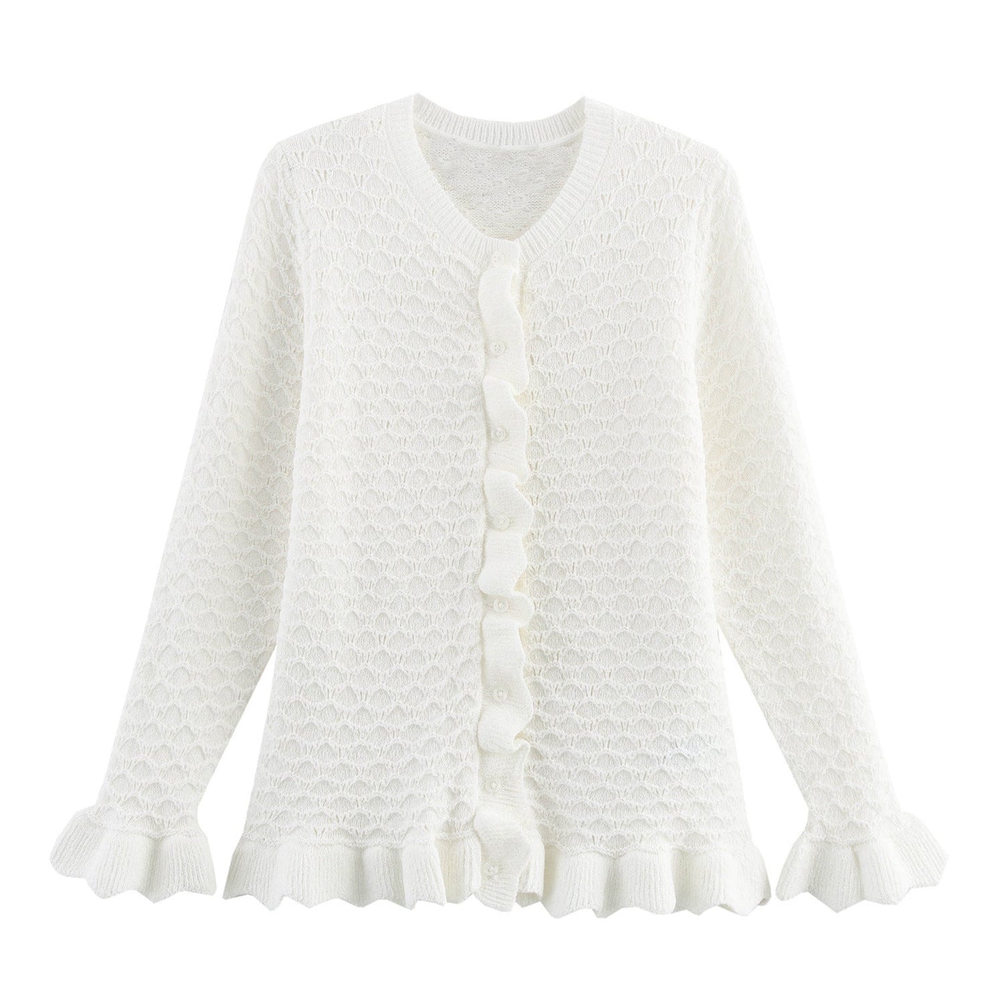 Women's Ruffled Knit Cardigan with Button Details berg-feldt