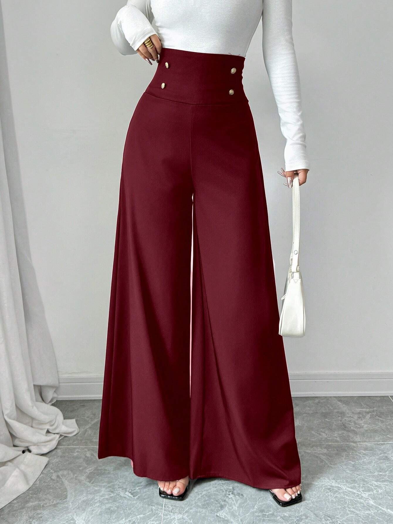 Pantalon large taille haute femme avec boutons décoratifs Berg-Feldt