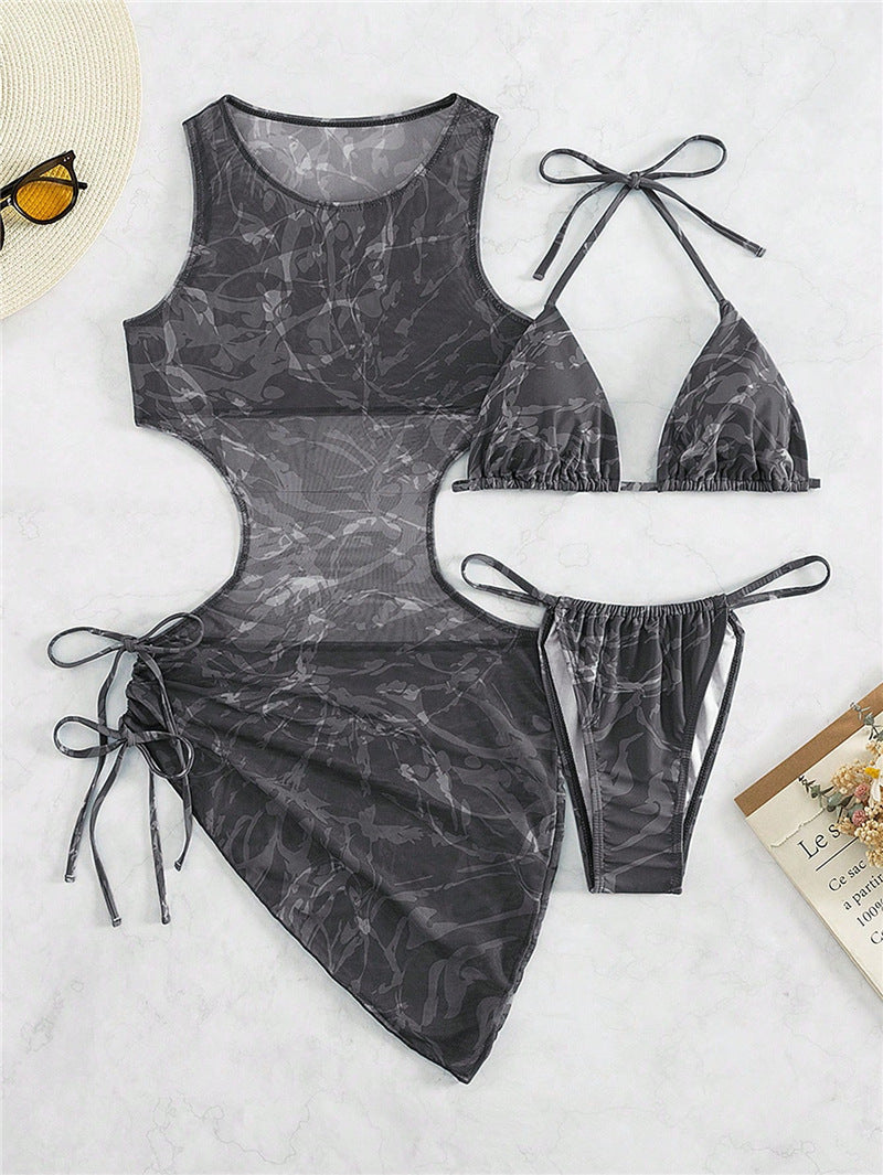 Women's swimsuit set with sheer tunic and bikini top