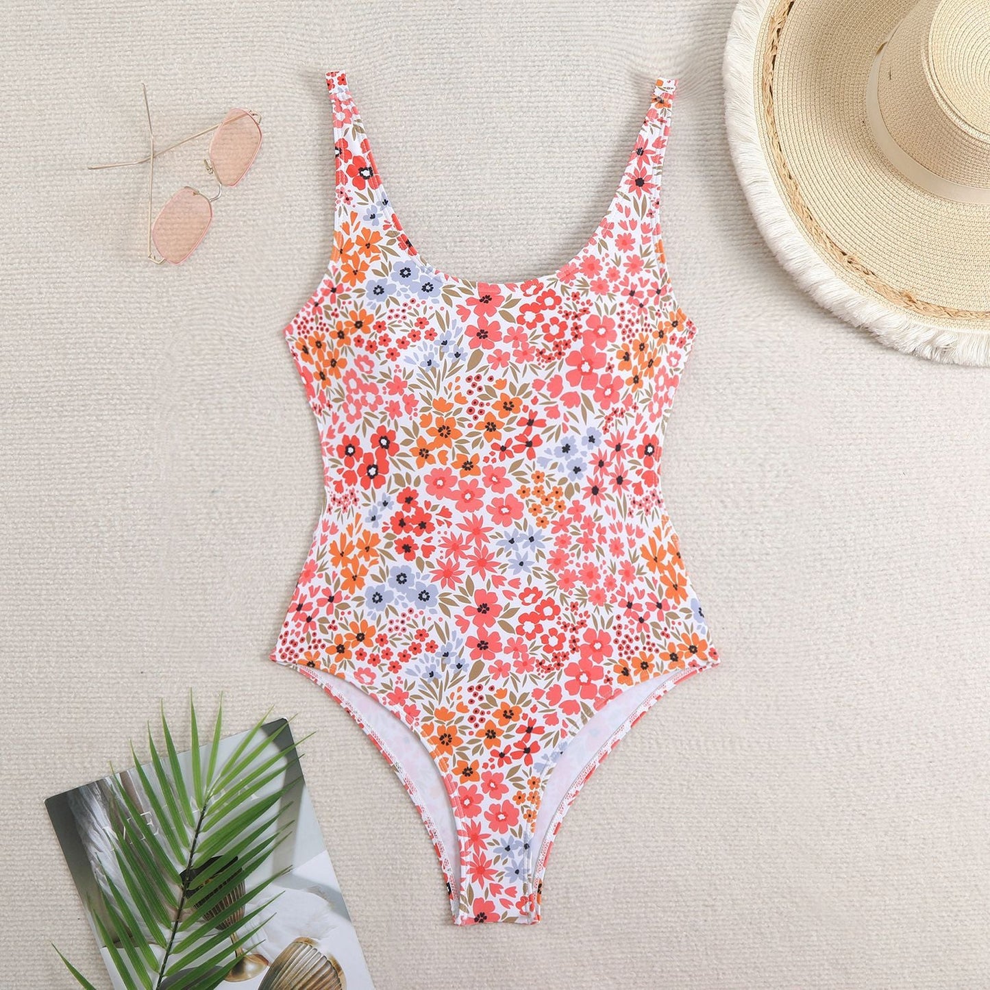 berg-feldt Maillot de bain femme, coupe haute, motif floral, 1750838522