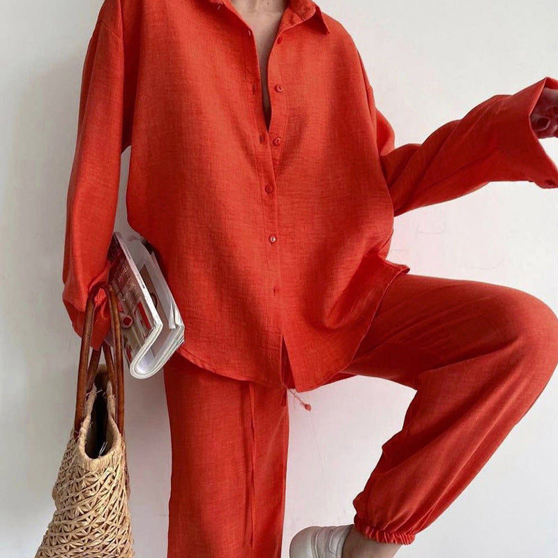Ensemble décontracté en lin pour femme avec chemise élégante et pantalon large Berg-Feldt