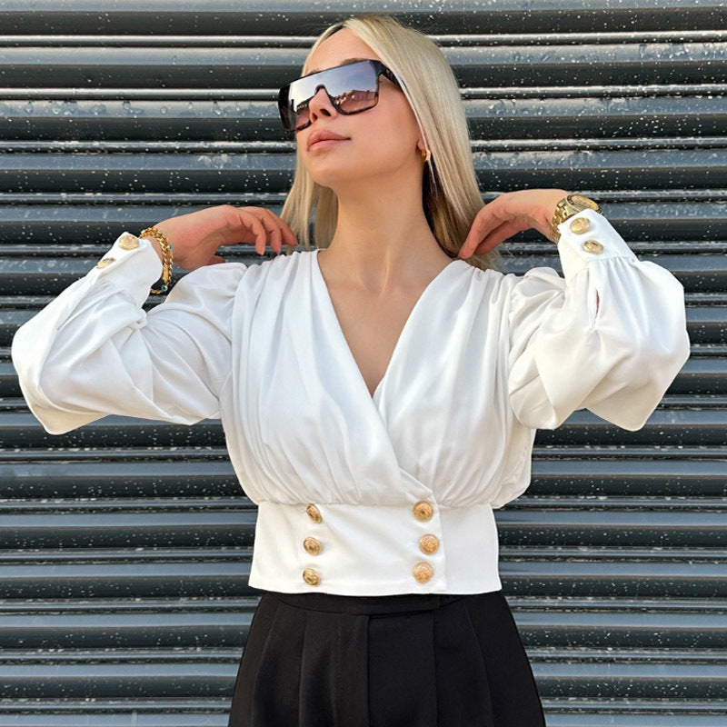Chemise Berg-Feldt pour femme : élégante, avec manches bouffantes et boutons