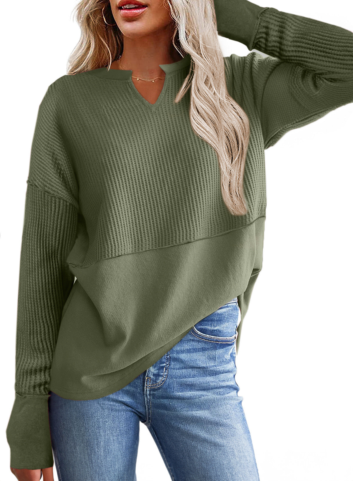 Pull tricoté décontracté pour femme avec col en V et texture Berg-Feldt