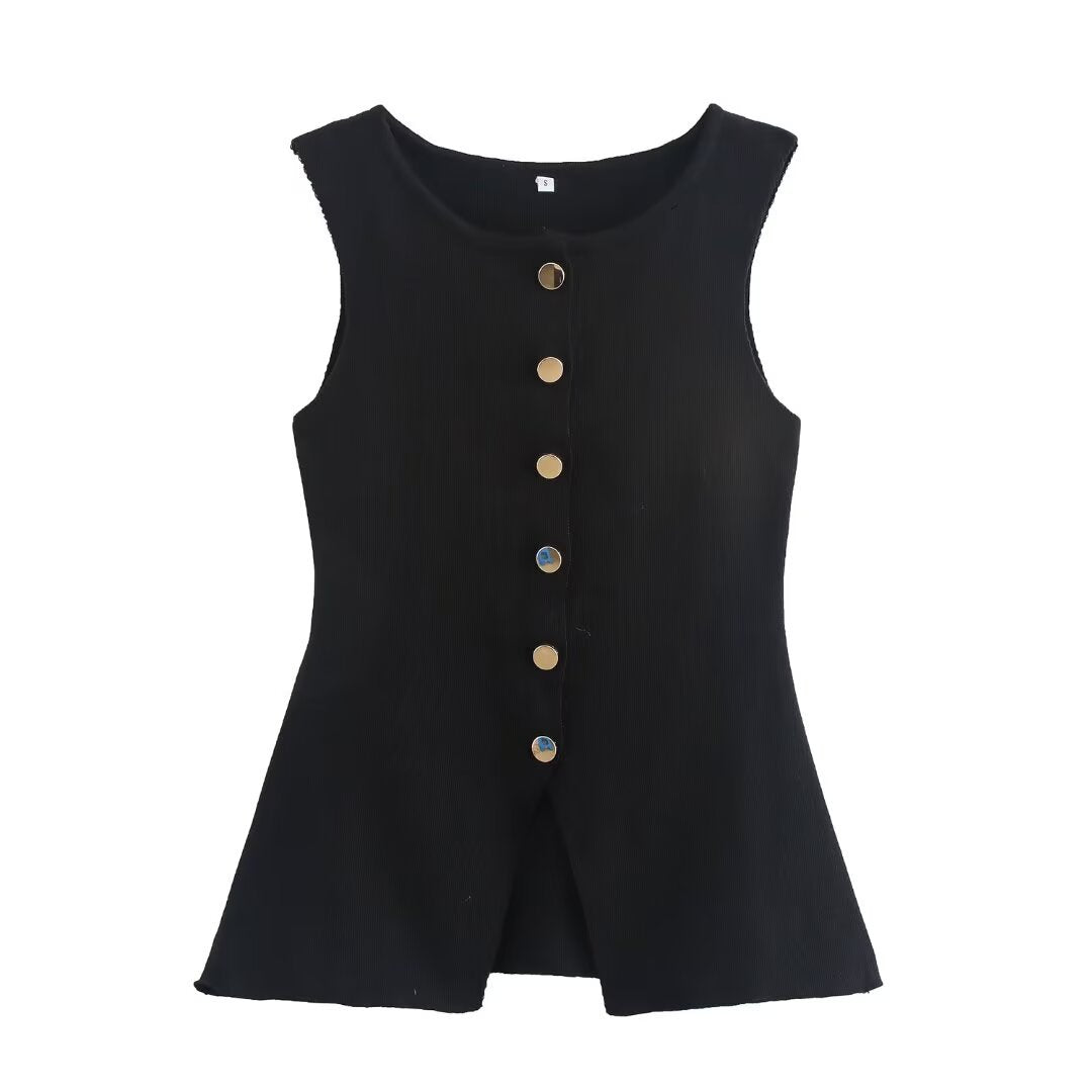 Ärmelloses Damen-Ripp-Shirt mit Knopfleiste von berg-feldt