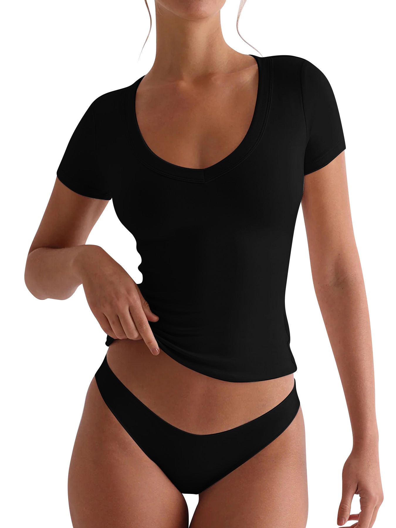 T-shirt ajusté col V à manches courtes pour femme Berg-Feldt