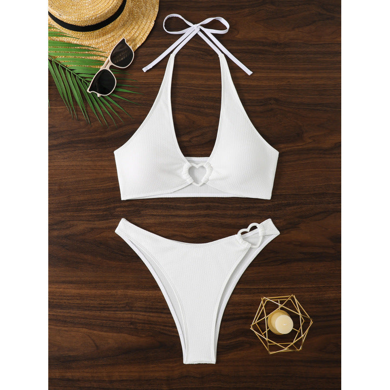 Haut de bikini triangle Berg-Feldt pour femme, décolleté en cœur, avec nouettes fantaisie
