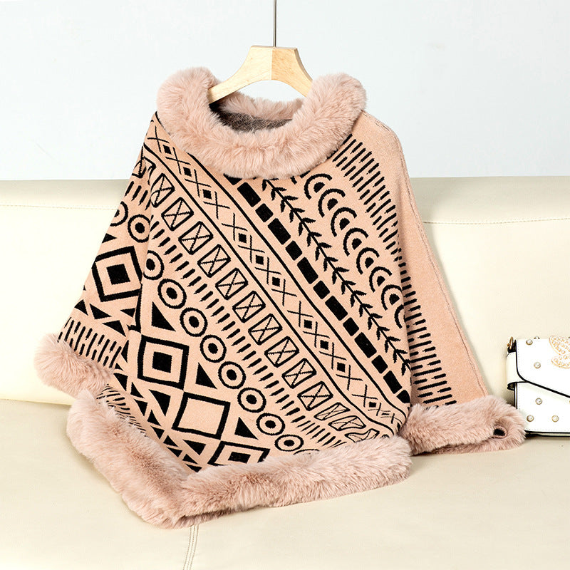 Damen poncho à la mode avec col décoratif en fausse fourrure Berg-Feldt