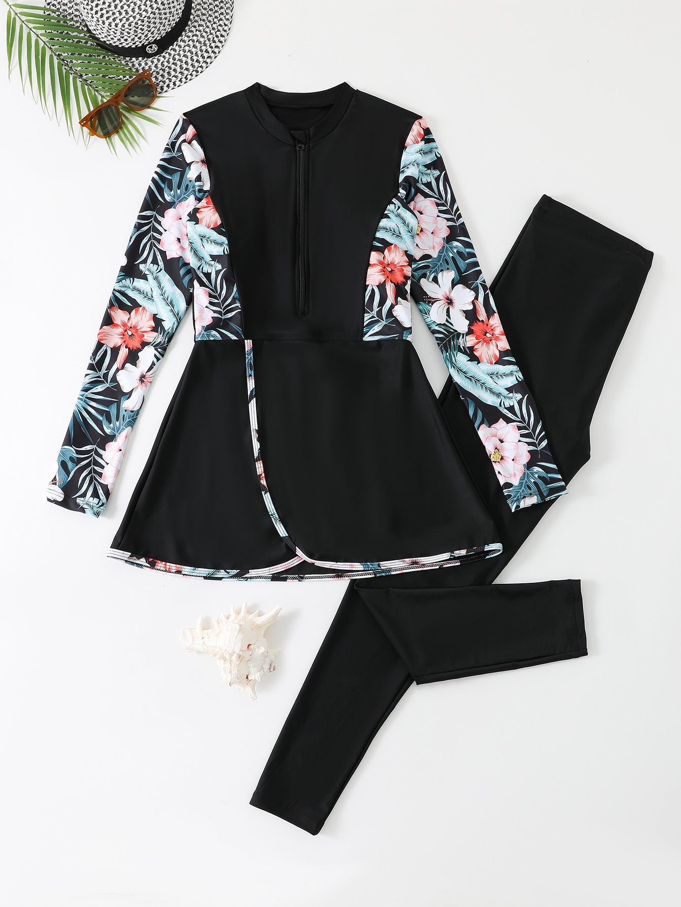 Berg-Feldt Damen Badeanzug Set mit Langarm-Oberteil und sportlichem Cut-Out
