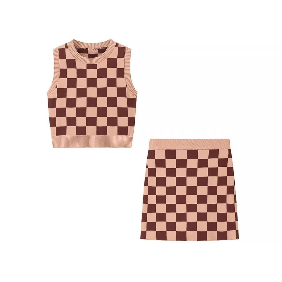Women's Checked Knit Crop Set by Berg-Feldt