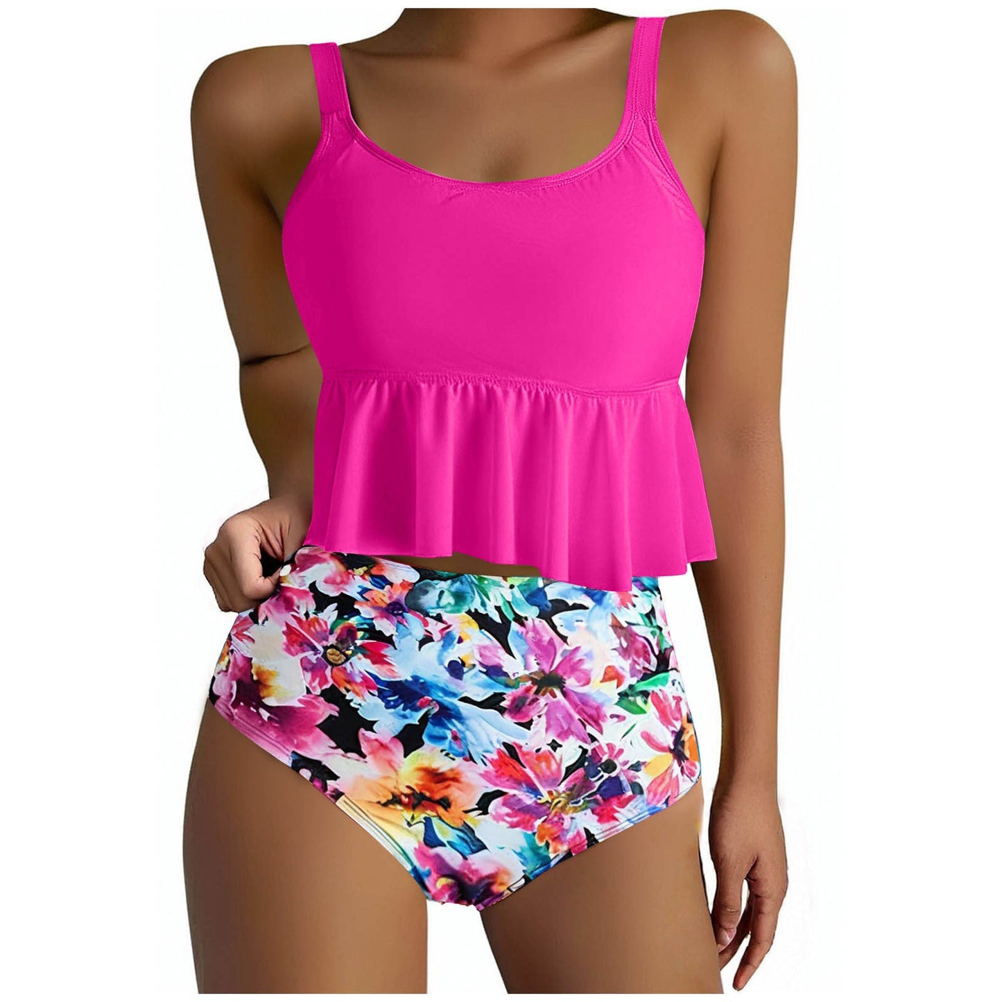 Women's Flowy Peplum Top and High-Waisted Swimsuit Set by berg-feldt