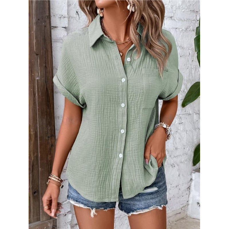 Atmungsaktive Damen-Baumwollmix-Bluse mit Kurzarm und strukturierter Oberfläche von berg-feldt
