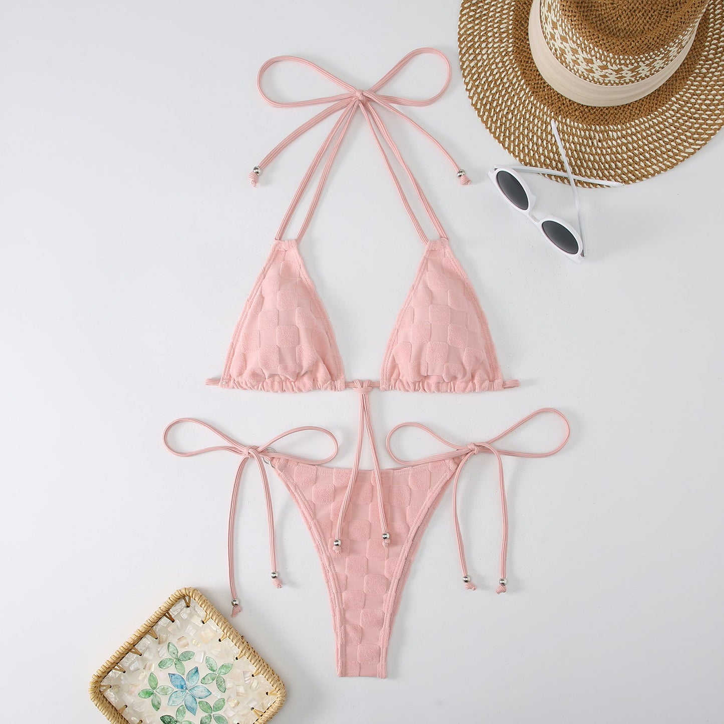Womens Adjustable Triangle Bikini Set with Decorative Tie Details by berg-feldt