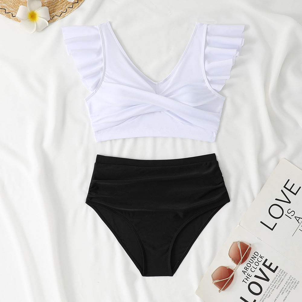 Women's Ruffled Crop Top and High-Waisted Bikini Bottom Set by berg-feldt