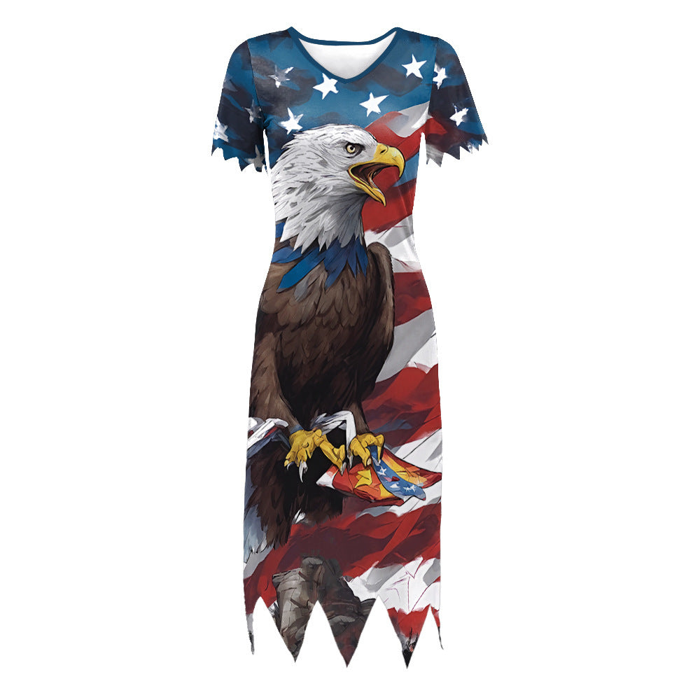 Lässiges Damen-T-Shirt-Kleid mit asymmetrischem Saum und US-Flaggenmuster von berg-feldt