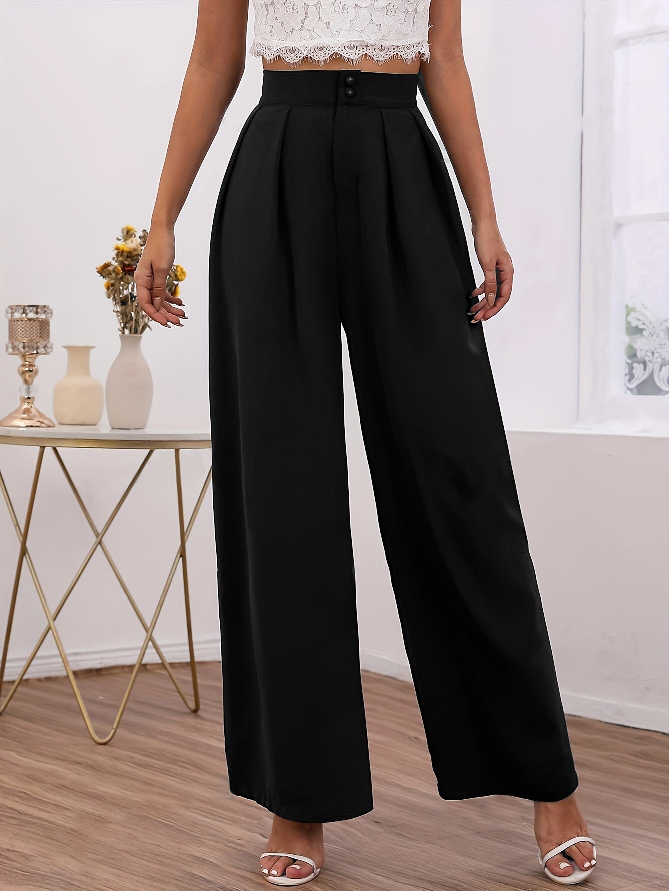 Pantalon Berg-Feldt pour femme, taille haute et large, avec plis