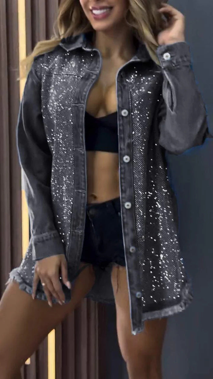 Women's Crystal-Embellished Denim Shirt Jacket, Berg-Feldt