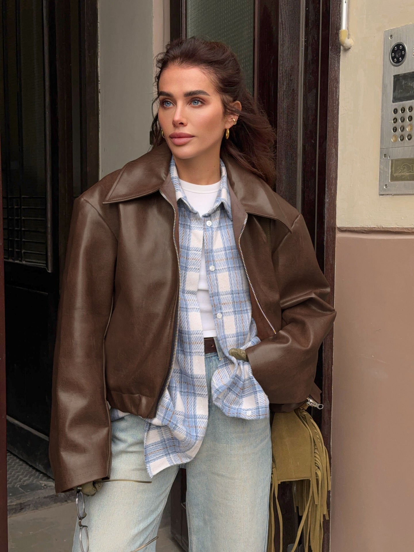 Veste courte en similicuir Berg-Feldt pour femme, style chic