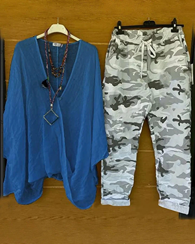 Army-style camouflage oversized tunic and cargo pants for women by berg-feldt