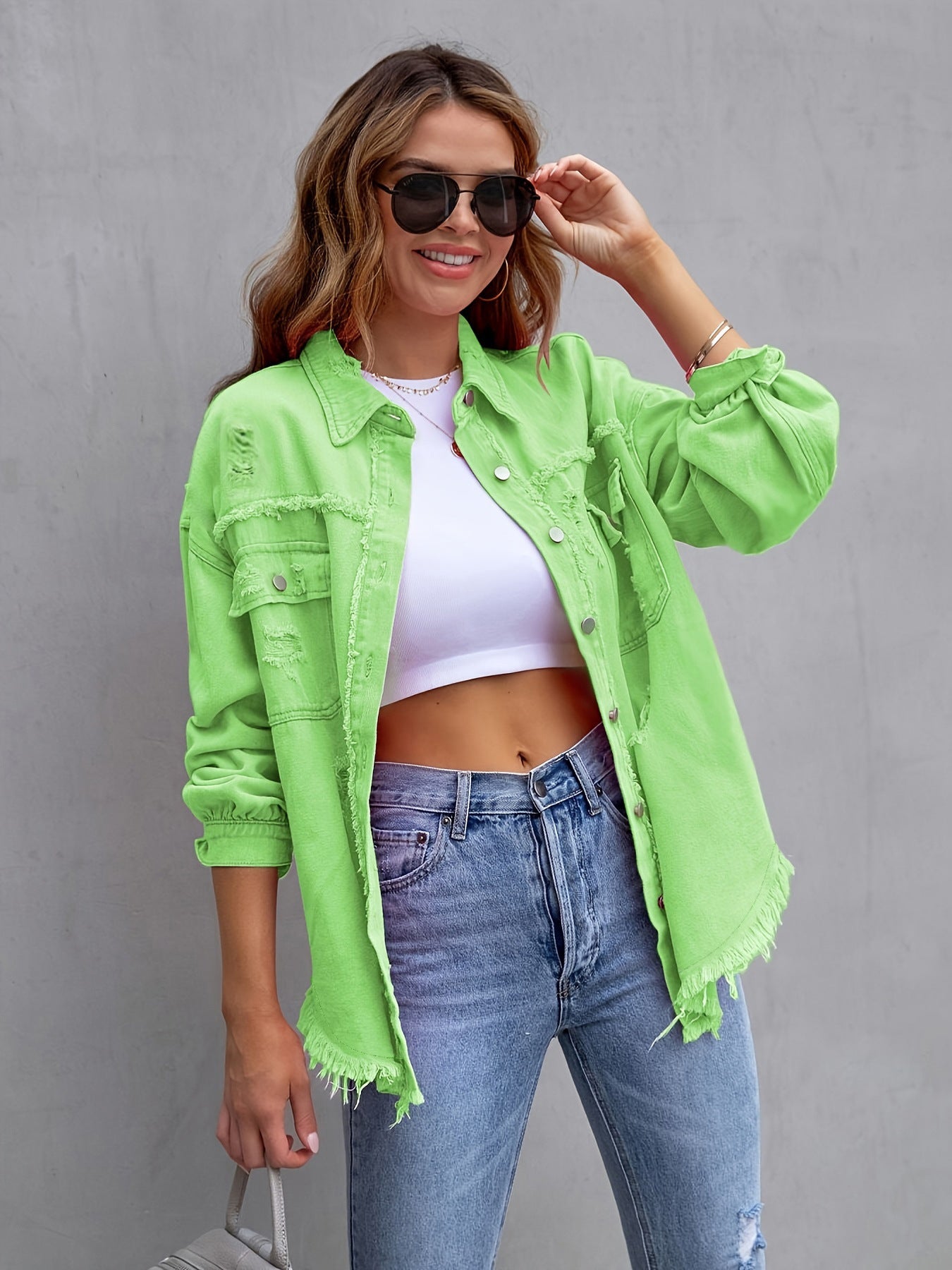 Women's Oversized Distressed Denim Shacket berg-feldt