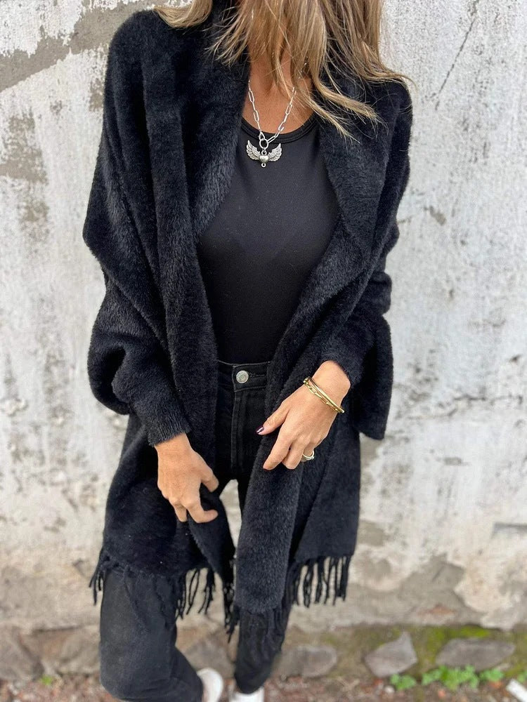 Poncho tricoté douillet pour femme avec franges Berg-Feldt