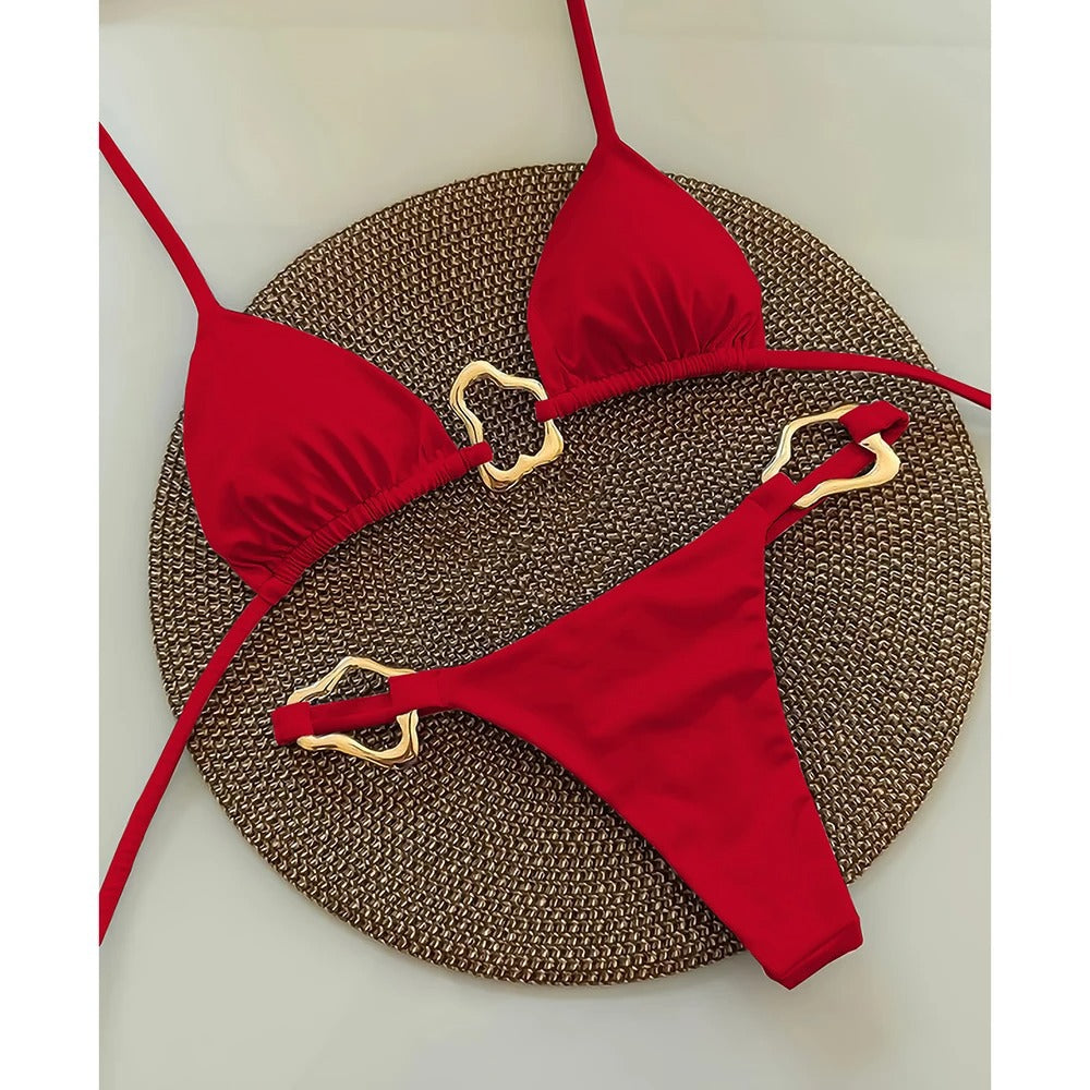 Ensemble bikini triangle femme avec accents dorés de berg-feldt