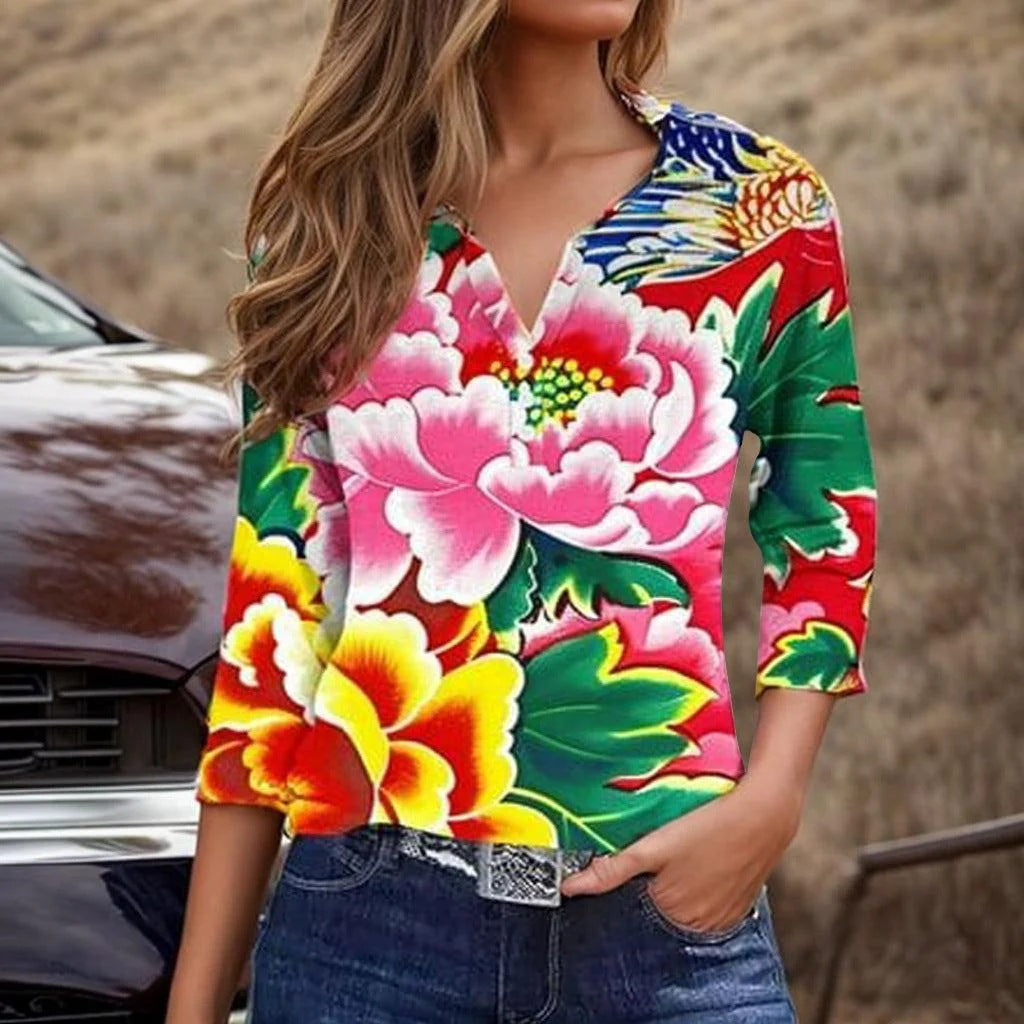 Women's Sunflower Print Button-Front Blouse berg-feldt