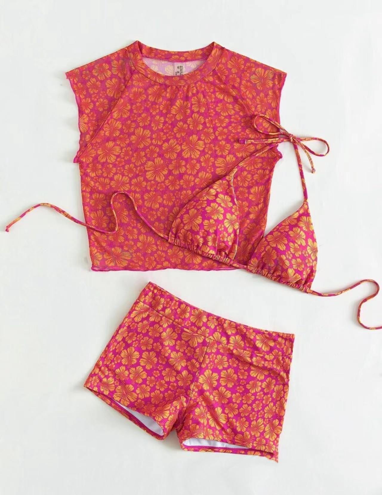 Ensemble de maillots de bain pour femme Berg-Feldt : Haut imprimé floral et short taille haute