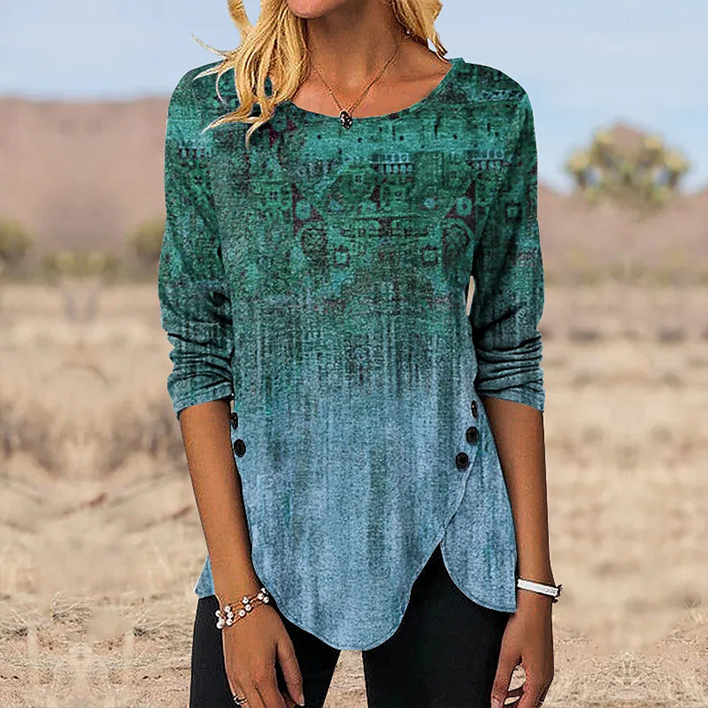 Asymmetrisches Damen-Langarmshirt mit Knopfverzierung von berg-feldt
