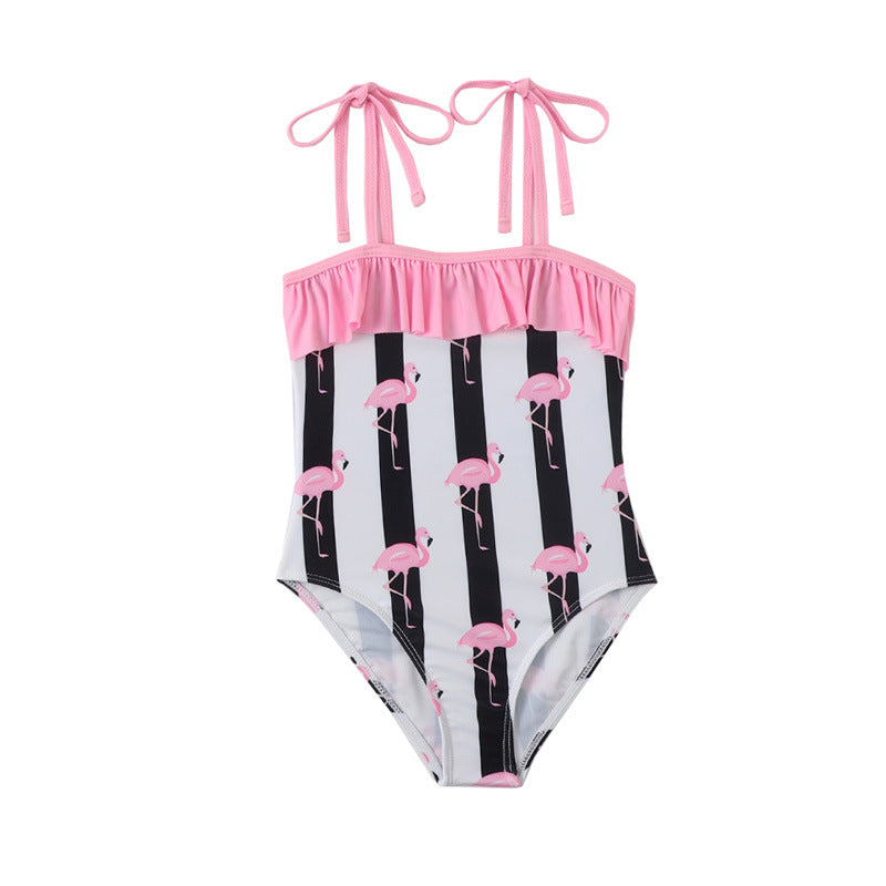 Badeanzug für Damen mit Rüschen und auffälligem Flamingoprint von berg-feldt