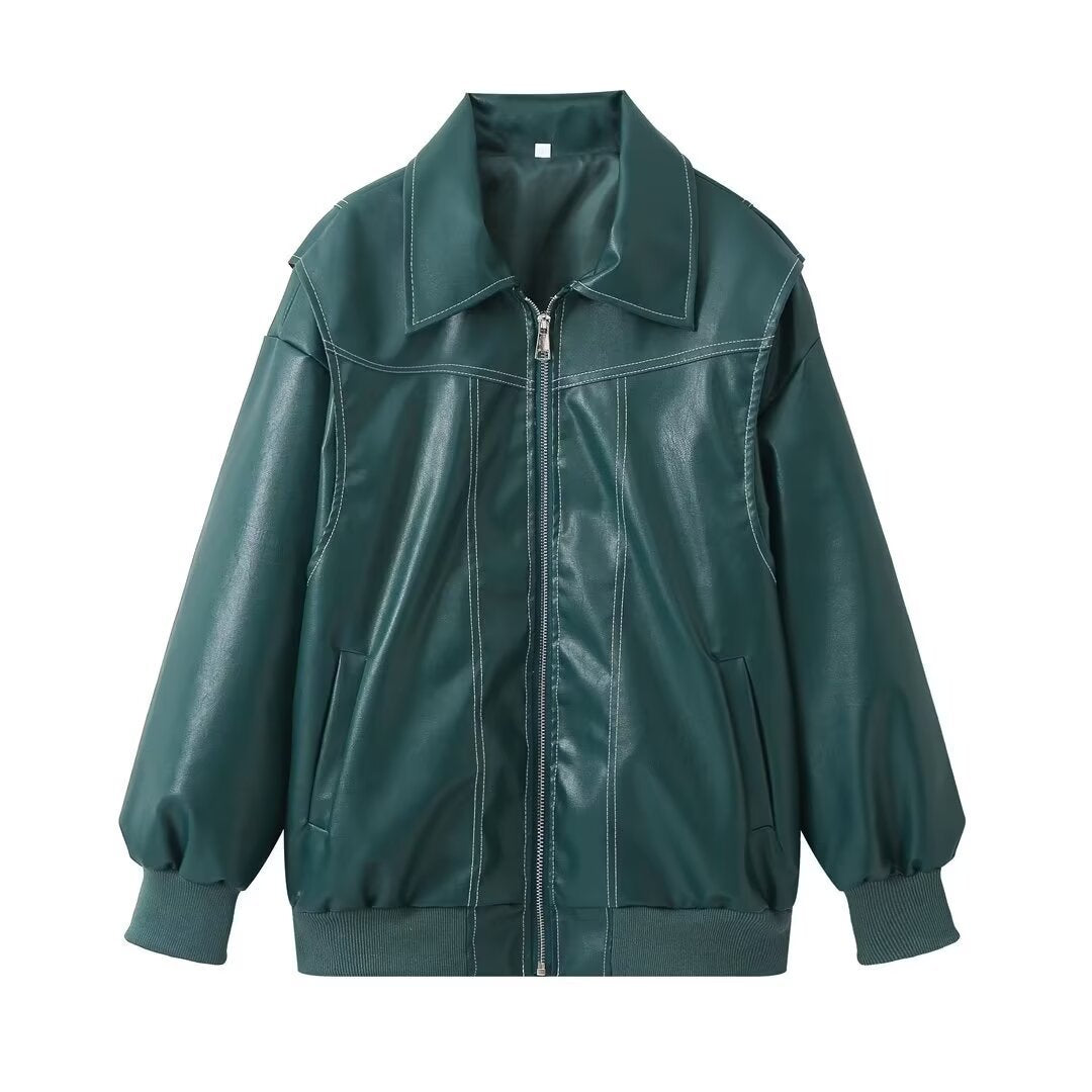 Women's Casual Faux Leather Bomber Jacket berg-feldt