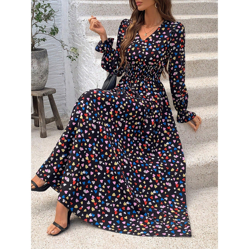 Robe longue pour femme à motif floral, taille smockée et manches longues par berg-feldt