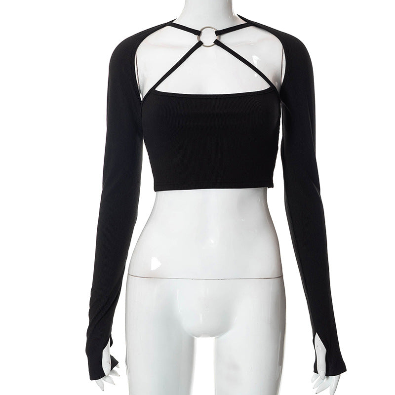 Women's Long-Sleeve Cut-Out Cropped Top by berg-feldt
