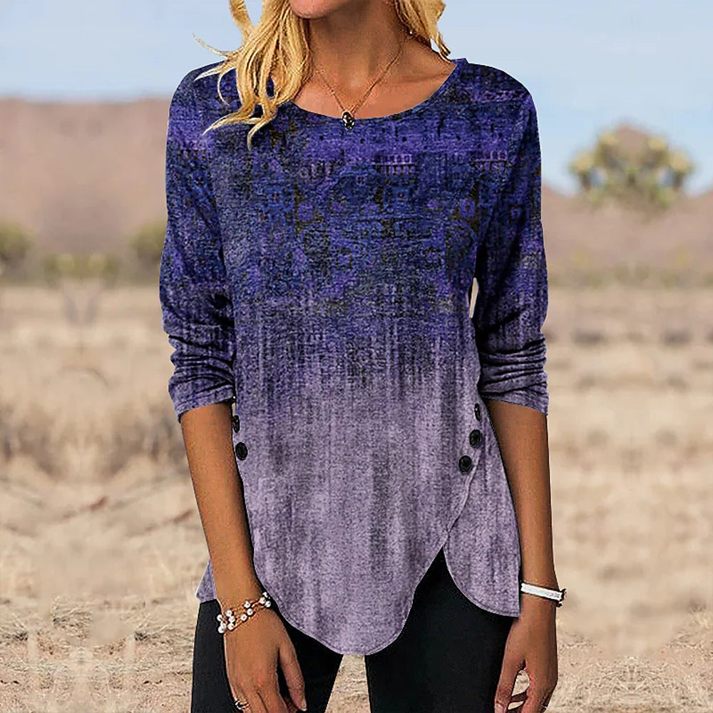 Asymmetrisches Damen-Langarmshirt mit Knopfverzierung von berg-feldt