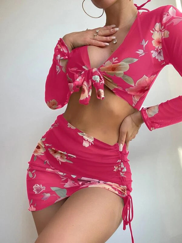 Ensemble crop top et mini-jupe à imprimé floral pour femme par berg-feldt