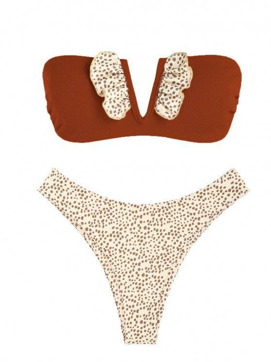 Haut de maillot de bain et bas de bikini femme Berg-Feldt à volants fleuris avec jambes hautes