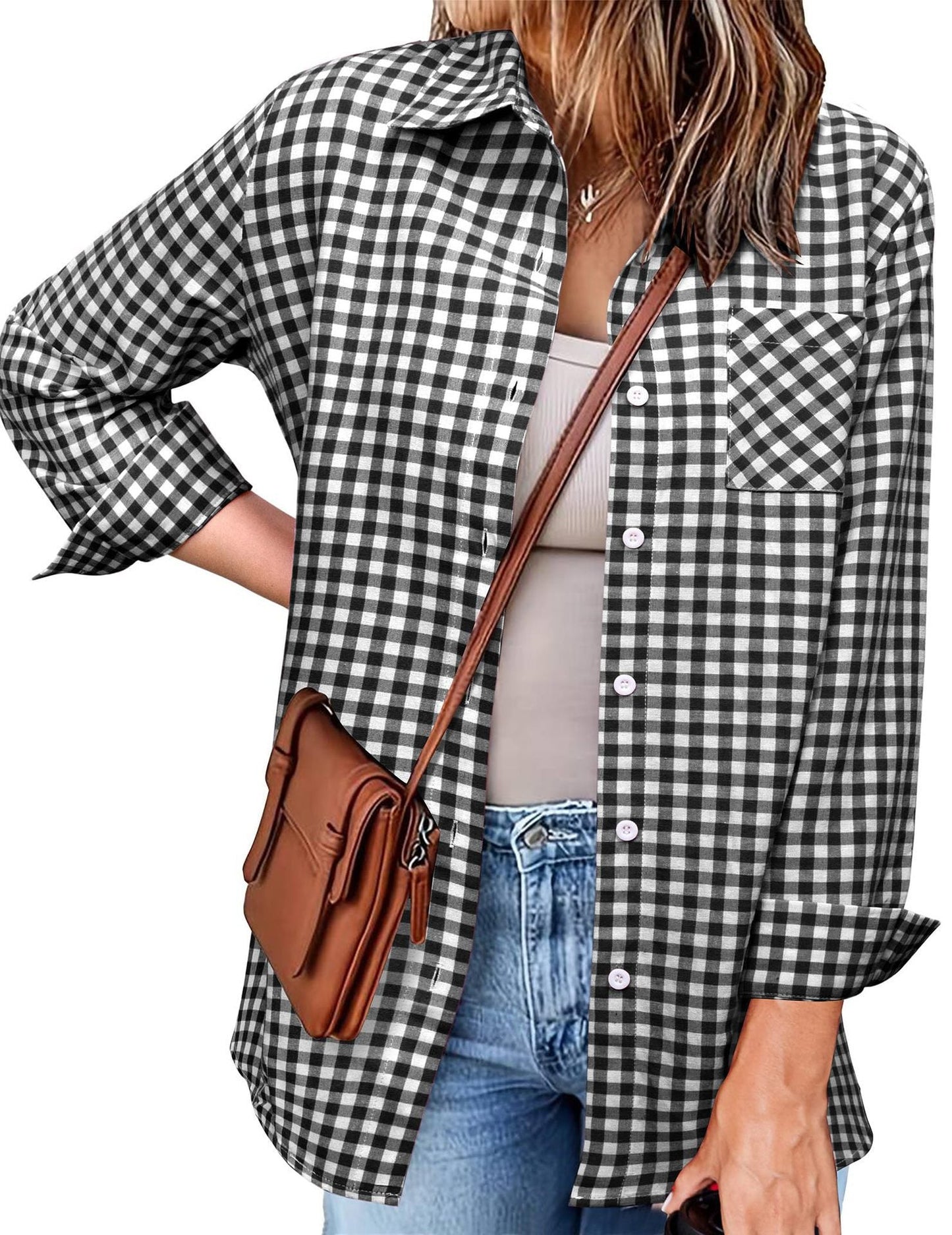 Women's Gingham Check Button-Down Shirt by berg-feldt
