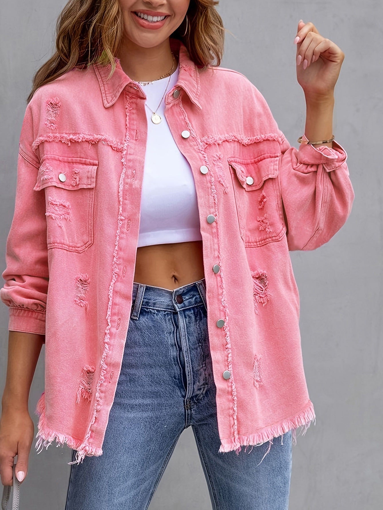 Women's Oversized Distressed Denim Shacket berg-feldt