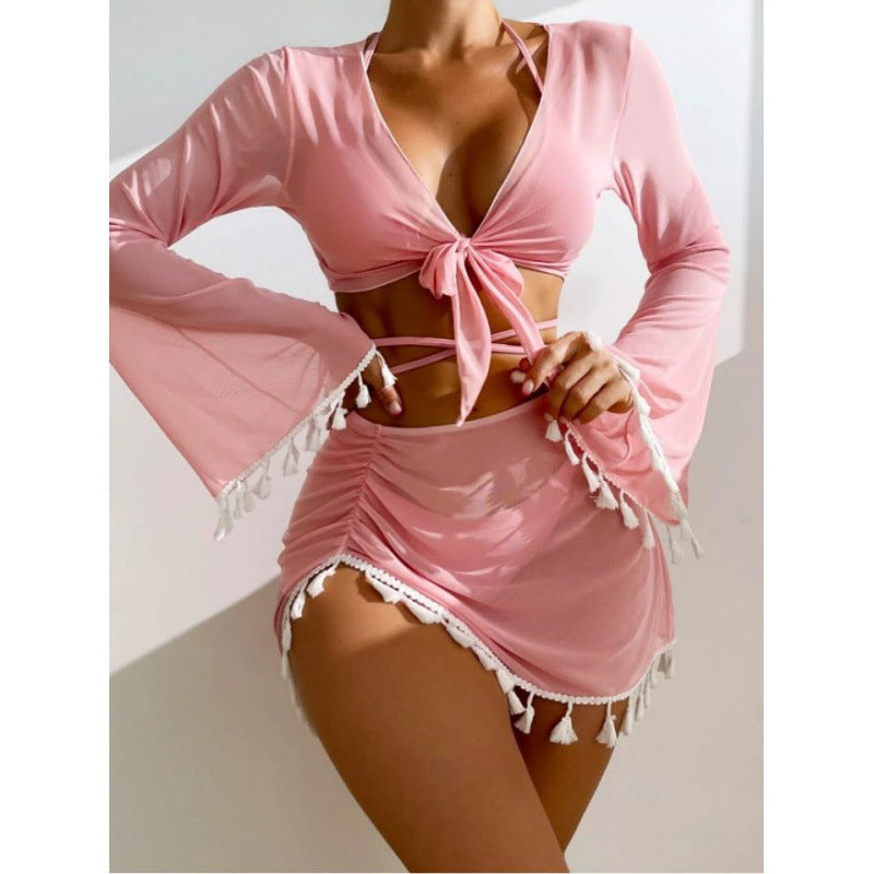 Ensemble Robe de plage et Maillot de bain avec pompons, fluide, Femme de berg-feldt
