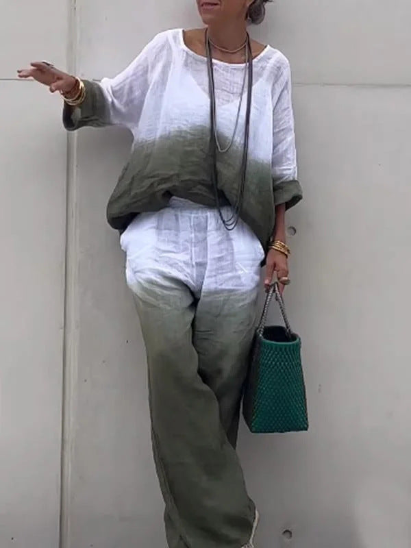Ensemble élégant de loungewear en lin dégradé avec pantalon large pour femme par berg-feldt