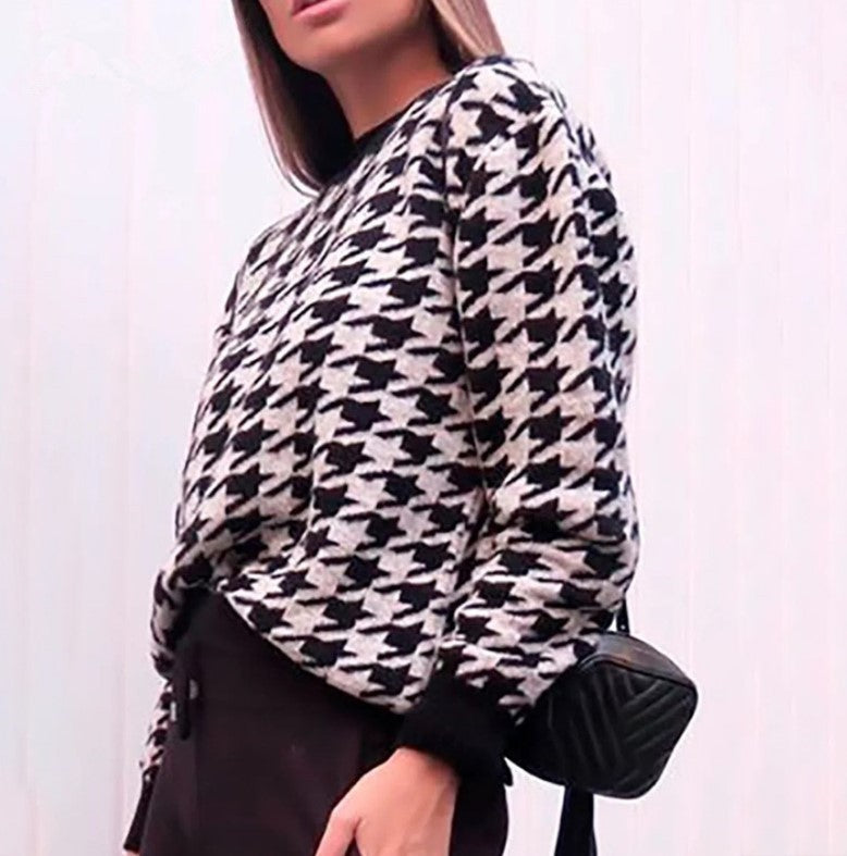 Pull-over en grosse maille pour femme avec motif pied-de-poule moderne et coupe décontractée Berg-Feldt