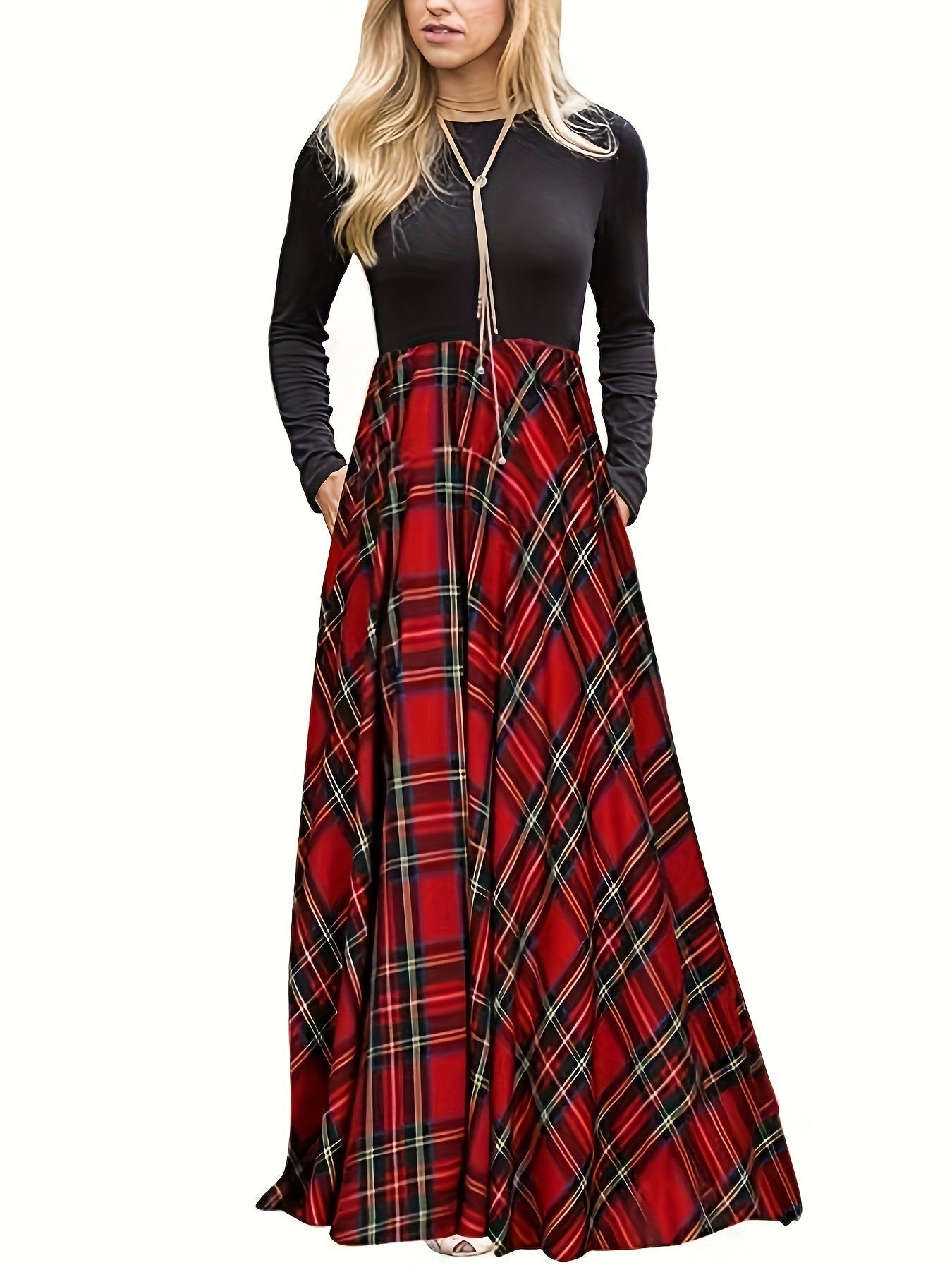 Robe longue pour femme avec motif à carreaux moderne et manches longues Berg-Feldt