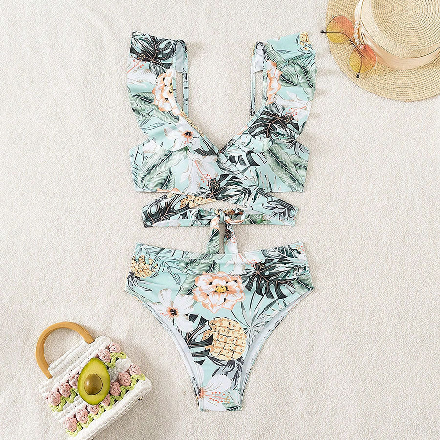 Zweiteiliges Bikini-Set mit Rüschen und Tropenmuster von berg-feldt für Damen
