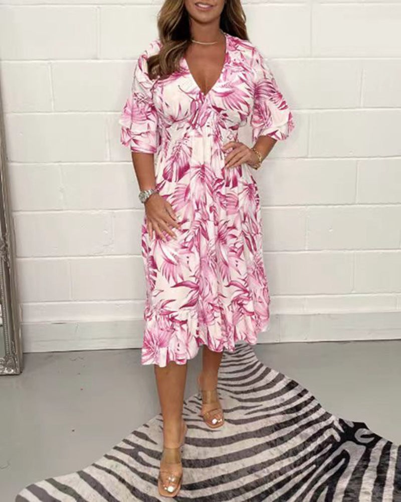 Midi-Kleid für Damen mit Blumenmuster und Flügelärmeln von berg-feldt
