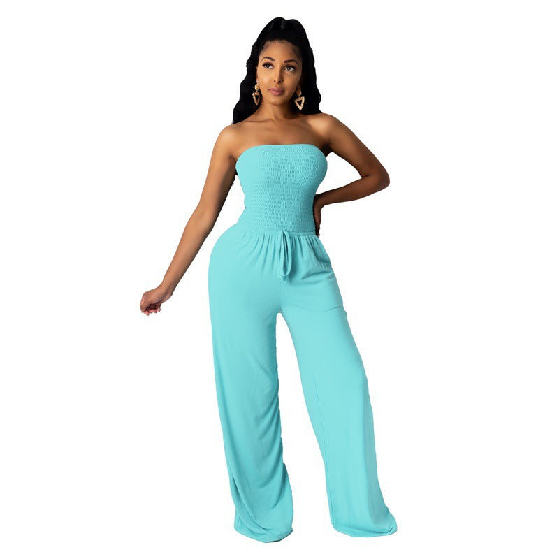 Weitbeiniger Damen Jumpsuit ohne Träger mit Kordelzugbund von berg-feldt