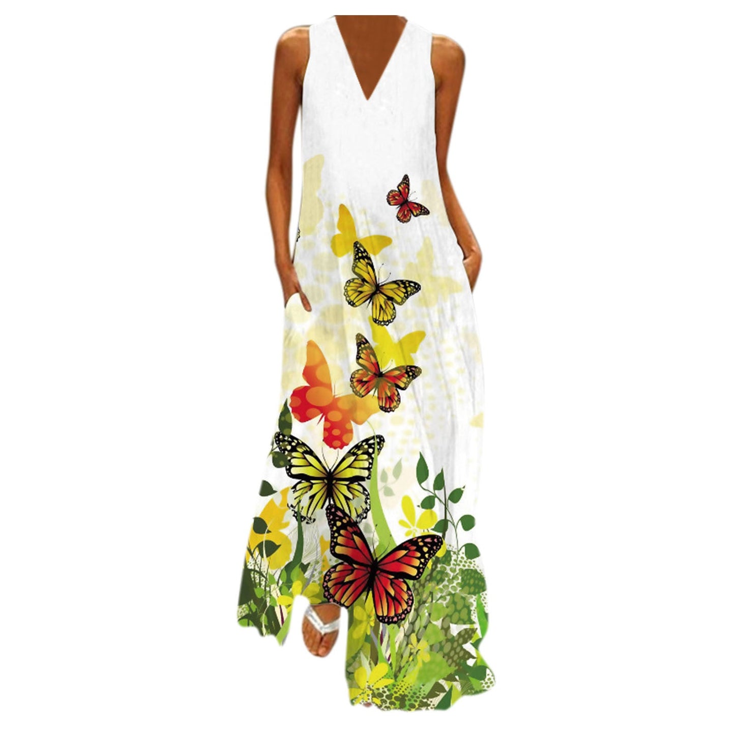 Langes Damenkleid mit Blumenmuster und tiefem V-Ausschnitt von berg-feldt
